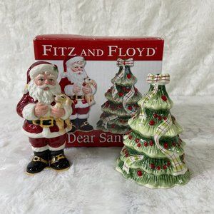 Fitz and Floyd Christmas Santa and Tree salt and pepper shakers NIB